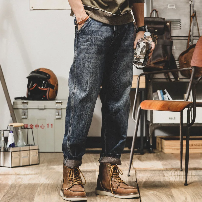 American Jeans Heavy Retro Spring Cotton Denim Pants Men's Loose Straight New Old Trousers City Boy Vintage Washed Safari Jeans