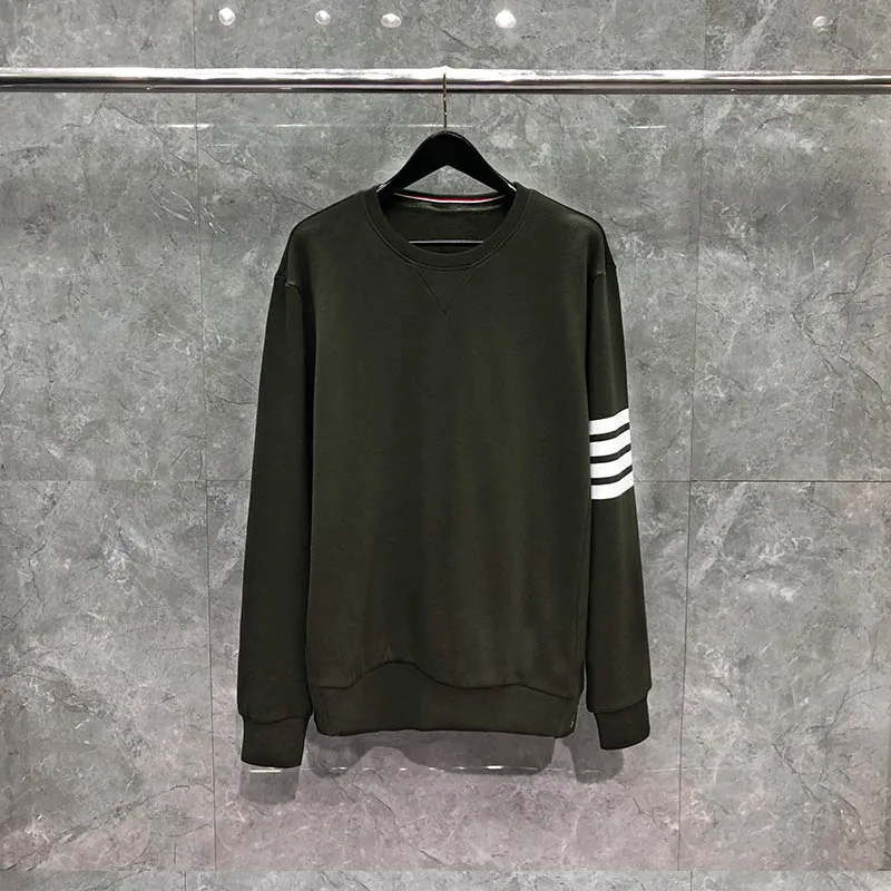 TB Thom Men's Relaxed Fit Midweight Crewneck Block Logo Sleeve Graphic Sweatshirt Classic 4 Bar Striped Women Casual Tops