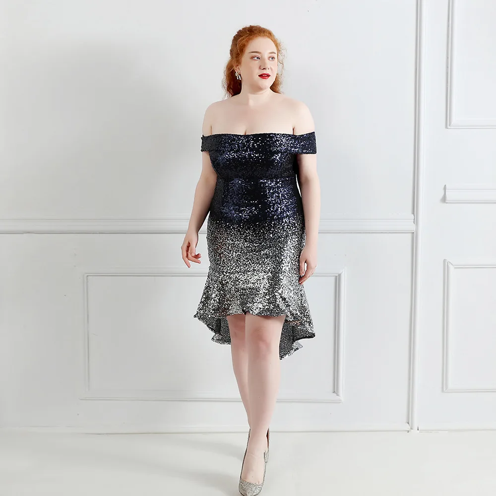 

Plus Size Women New Elegant Off Shoulder Party Bodycon Mini Dress Sexy Strapless Sequin Evening Party Dress Vestidos