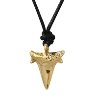 summer gold color shark teeth necklace high quality metal imitation shark tooth pendant rope chain necklace jewelry for boys