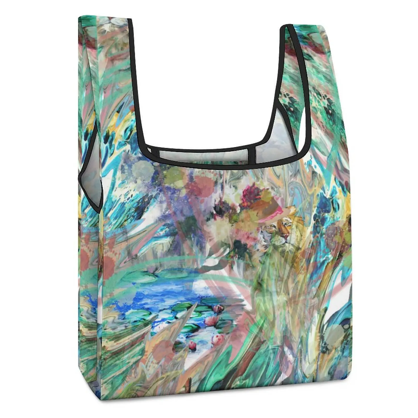 Large Shopping Bag Double Strap Handbag Totebag Colorful Printing Foldable Tote Bag Recycle Floral Pouch Bags Custom Pattern