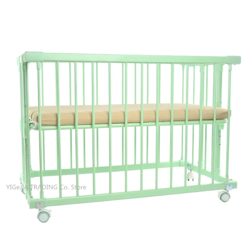 New Arrival Aluminum Alloy Frame Baby Crib with Coir Mattress & 4 Lockable Wheels, Infant Cot Can Joint Adult Bed