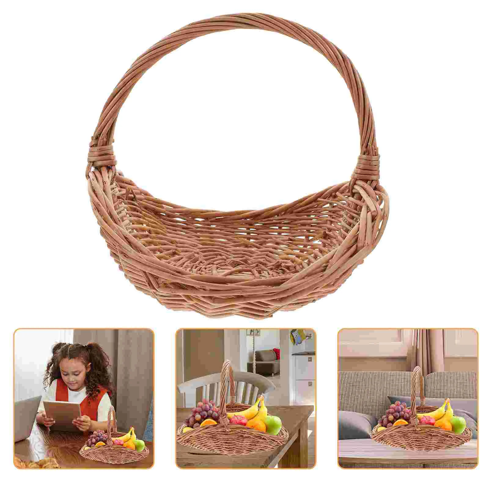 

Basket Wicker Baskets Woven Flower Girl Pantry Serving Vegetable Storage Straw Candy Handles Wedding Bread Picnic Harvest Rattan