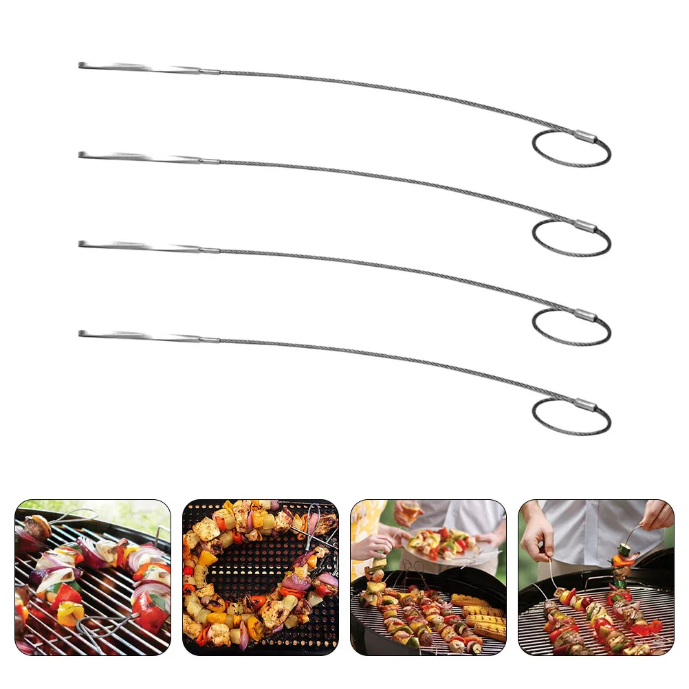 

4 Pcs Skewer Meat Reusable Barbecue Sticks BBQ Needle Stainless Steel Skewers Vegetables Kebab Grill