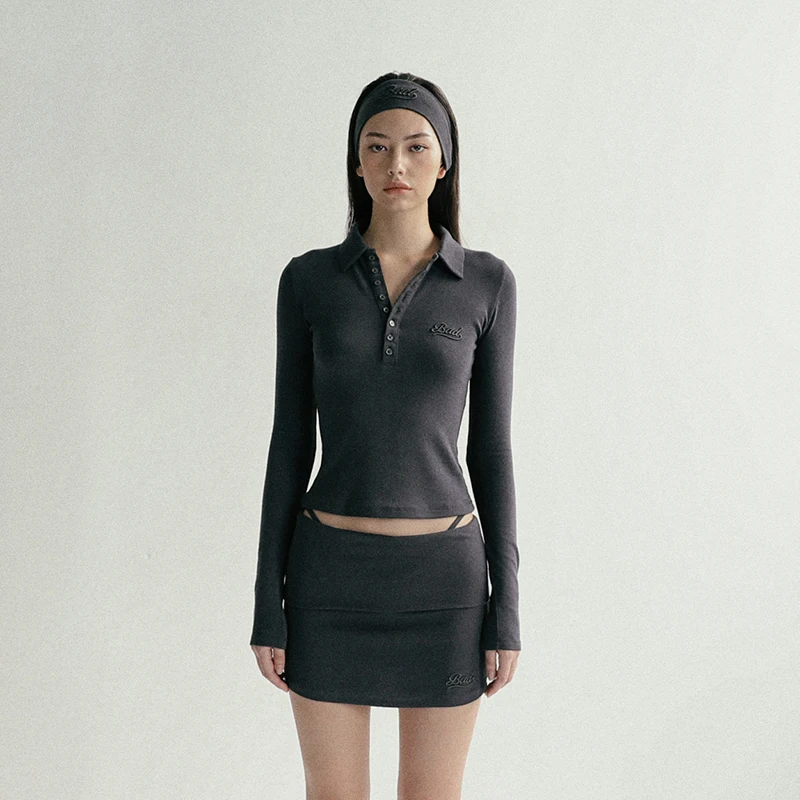 Женская футболка с длинными рукавами Badblood топ лацканами и буквами осенний новый