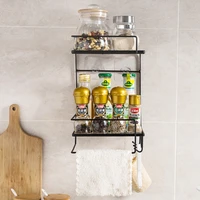 2 layer storage rack with hook wall mounted drain home kitchen spice container shelf bathroom towel holder shower organizer rack