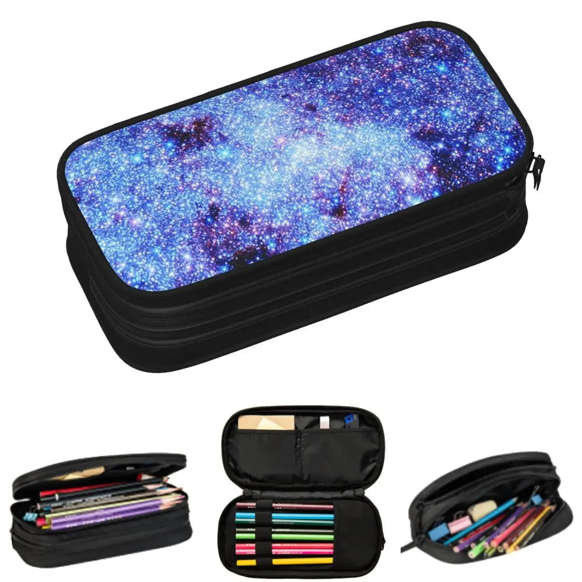 Фото Пеналы Galaxy Sparkle Stars Periwinkle Blue для школьников, вместительные пеналы-косметички для ручек и карандашей №1