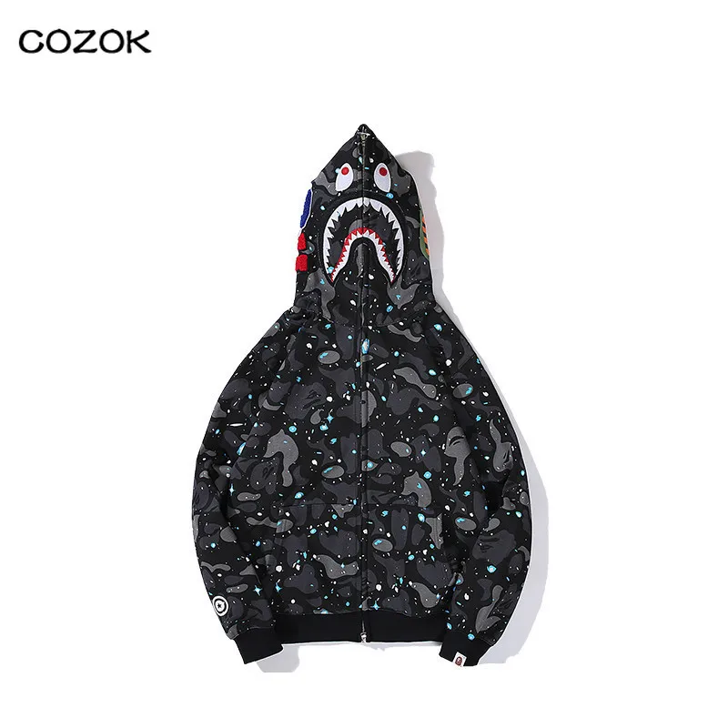 

5X Funny Shark Hoodies Women Men Harajuku Camouflage Zipper Sweatshirts Unisex Jacket Hip-Hop Coat Casual Oversized Bapes Hoodie