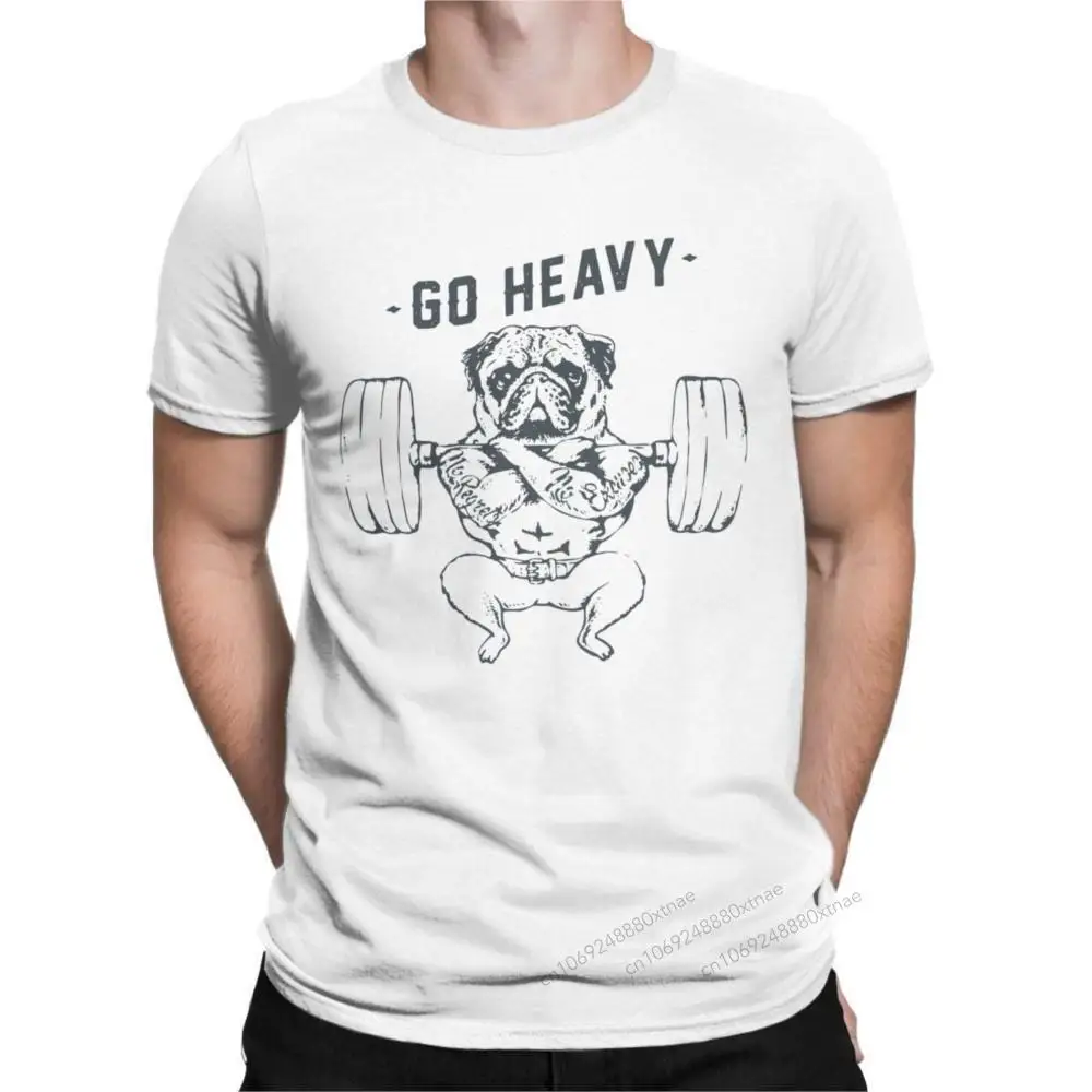 

GO HEAVY Pug Gym T Shirts for Men Cotton Hipster T-Shirt Round Collar Fitness Tees Short Sleeve Tops Printing