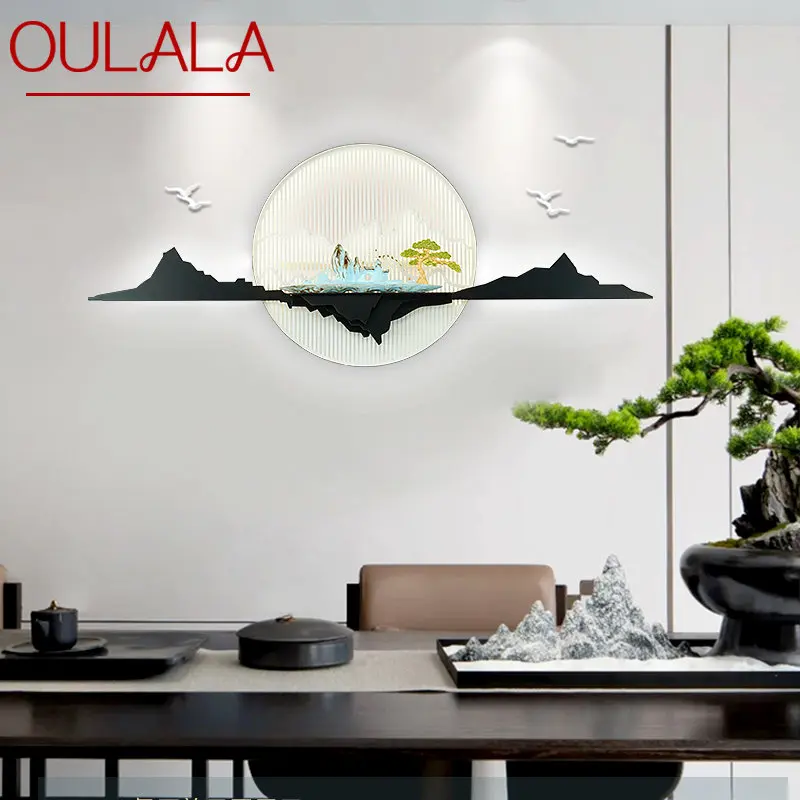 

OULALA Chinese Bedside Wall Picture Lamp Creative Zen Background Modern LED 3 Colors Sconce for Home Living Room Bedroom