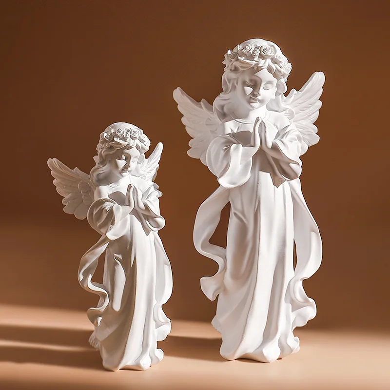 

Angel Figurine Peaceful Prayer Sculpture Cute Resin Fairy Girl Desktop Ornaments Retro Flower Fairy Small Decorative