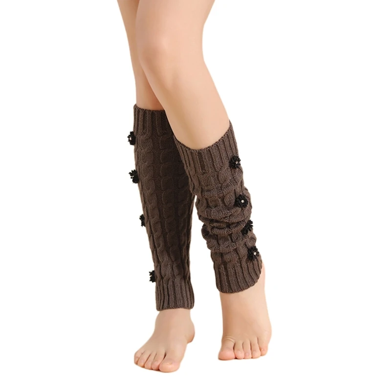 

Women Twist Cable Knit Leg Warmers Christmas Mini Faux Flower Thermal Boot Socks