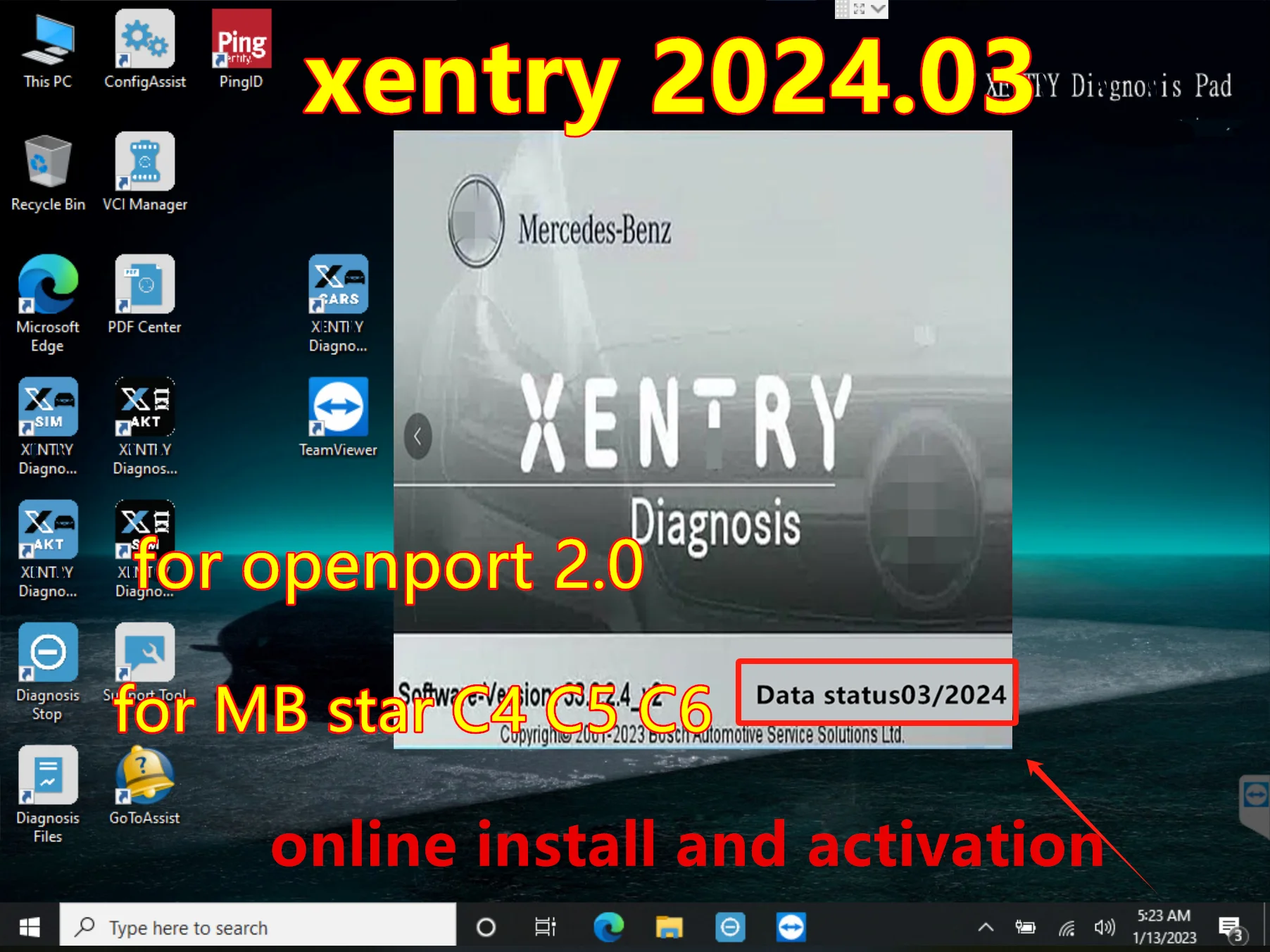 Новейшая удаленная установка и активация Xentry 2024.03 для диагностики MB STAR C4 C5 C6