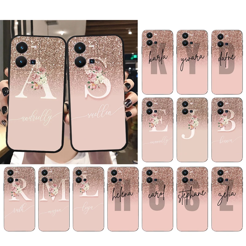

Letter Name Pink Gold Rose Phone Case for VIVO Y53S Y33S Y22S Y11S Y31 Y21 Y70 Y20 Y21S Y72 Y35 Y51 Y01 V23E V21 V23 V21E Funda