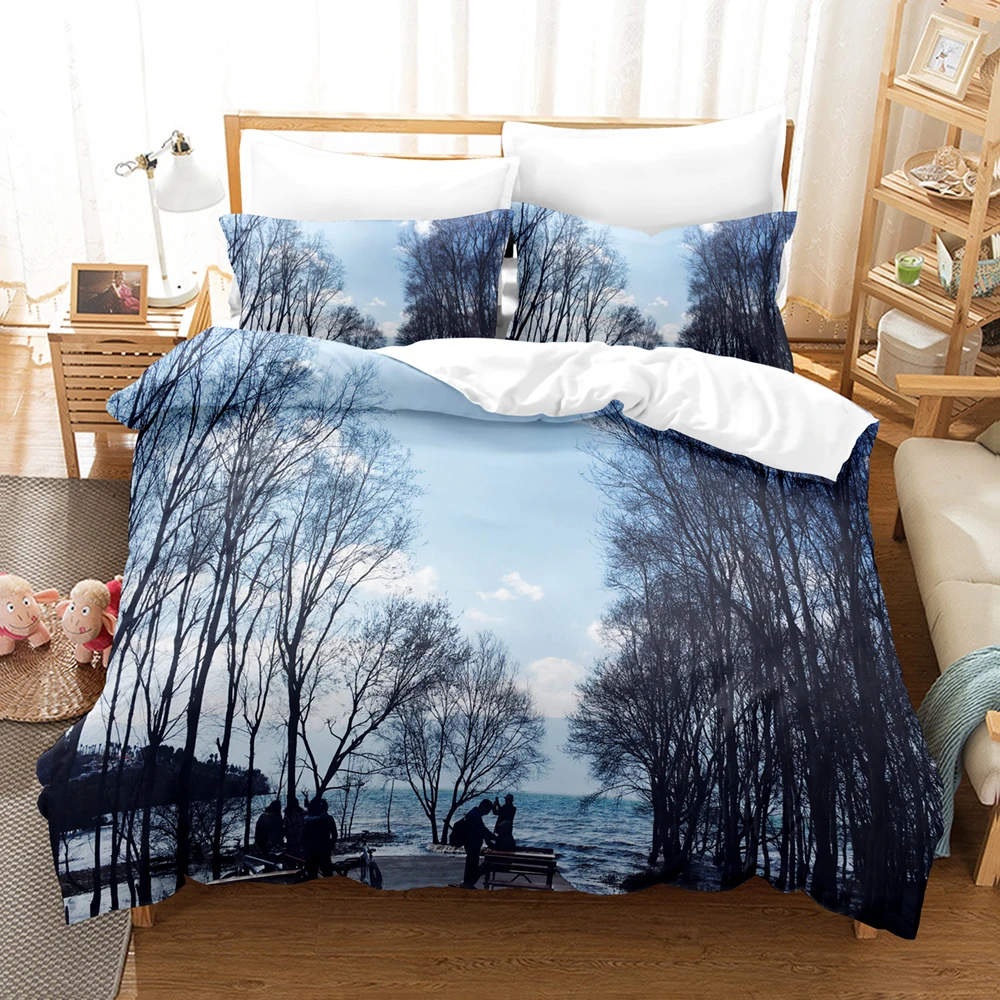 

Комплект постельного белья с красивым пейзажем, постельное белье с цветочным рисунком деревьев, пододеяльник с наволочкой, домашний декор, ...