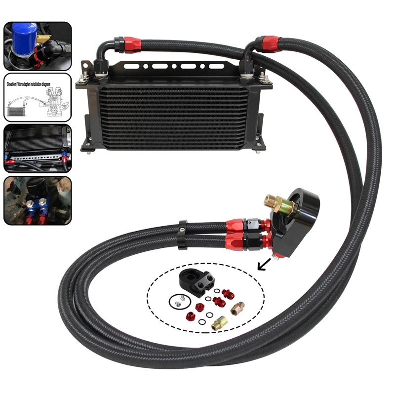 

Universal 16 Row 248mm AN10 Engine Transmission Oil Cooler w/Bracket +Oil Filter Adapter Hose Kit For Honda Subaru Mitsubishi