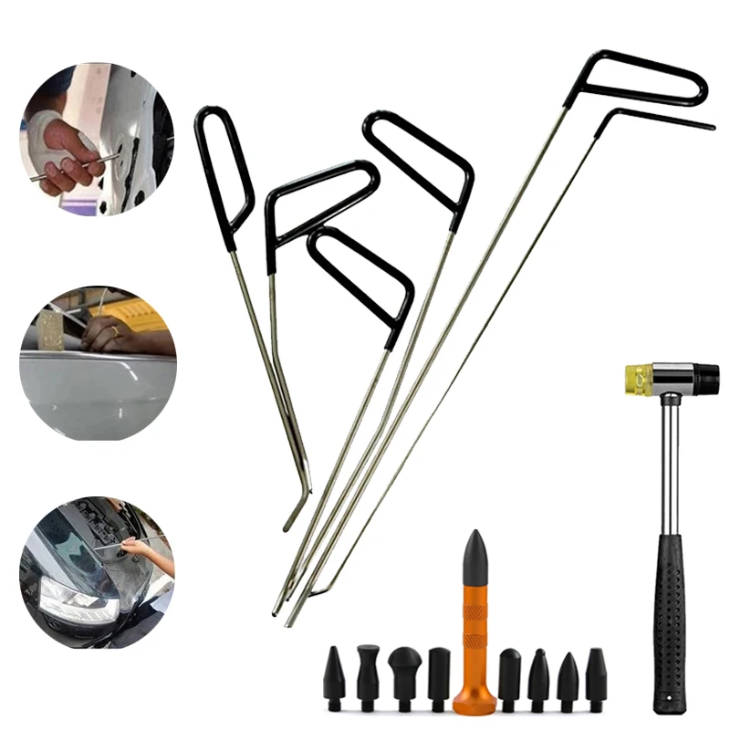 Auto Dent Repair Tools Crowbar Set Car Body Metal Paintless Dent Remover Hooks Rods Professional Complete Tools Kit Hand Tools