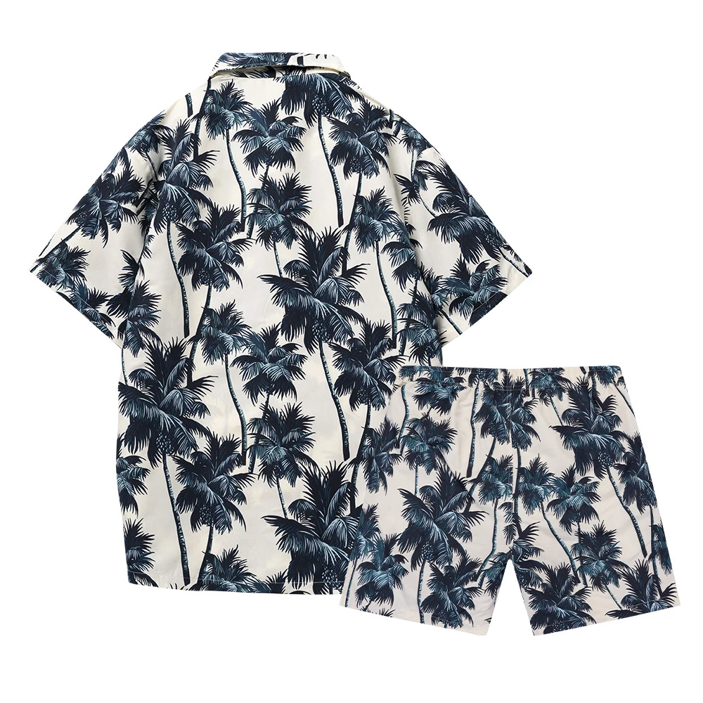 Summer Men's Beach Casual Suit Handsome Short-sleeved Shorts Coconut Tree Print Vacation Hawaiian Shirt Shorts Two-piece Set