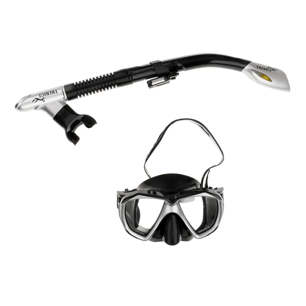 

New Tempered Glass Lens Diving Large Bore SCUBA Snorkeling Set - Black