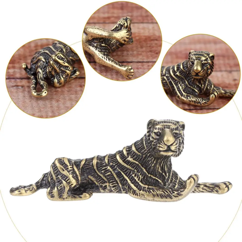 

1Pcs Tiger Charms Figurines Casting Animal Model Statue Retro Style Metal Sculpture Home Office Desktop Decoration Collect Gift