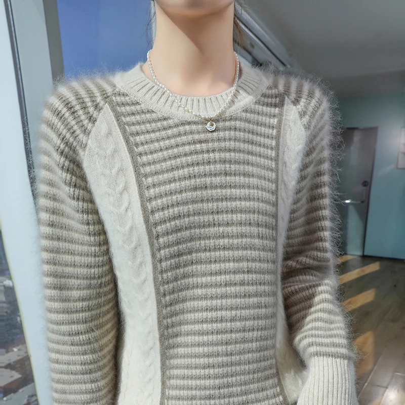 Осень и зима новый женский свитер из 100% норки кашемира джемпер с круглым вырезом
