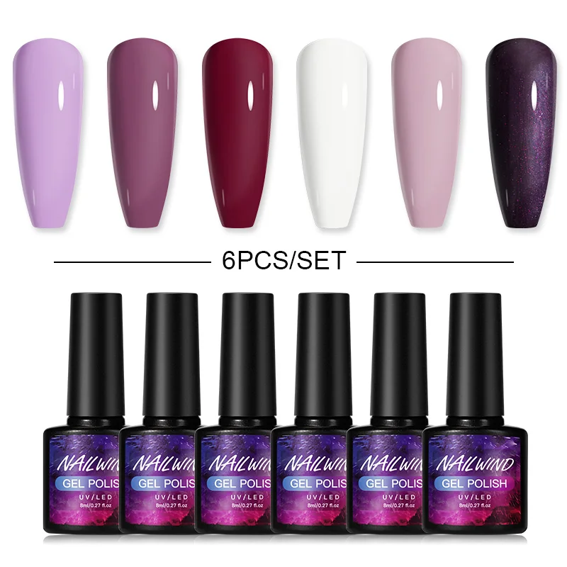 

NAILWIND 6PCS Semi-permanent UV Nail Polish Set Varnish Hybrid Regular Sequins Glitter Glue Manicure Gel Polish Kits Nail Art
