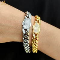 12mm hip hop stainless steel luxury cuban jewelry cz diamond bracelets