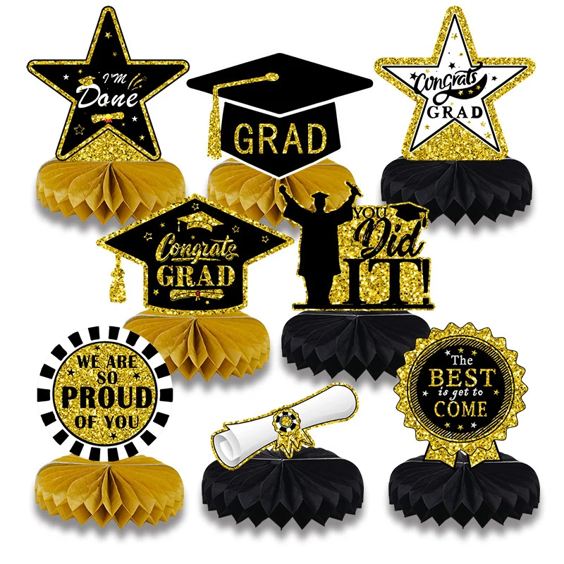 

1 Набор градуированных вееров для окончания выпускного вечера, бумажный веер с Сотами, украшение для рабочего стола, окончание выпускного в...