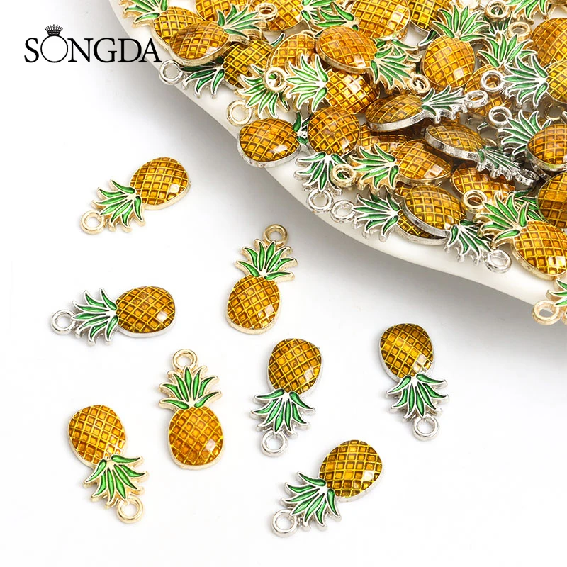 

15pcs Sweet Pineapple Enamel Charms Cartoon Cute Fruit Alloy Drip Oil Pendant For Making DIY Kawaii Necklace Jewelry Accessories