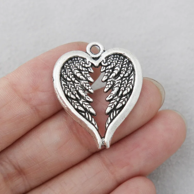 Модные шармы RAINXTAR из сплава в винтажном стиле с крыльями сердца, 25*30 мм, 10 шт. AAC1561