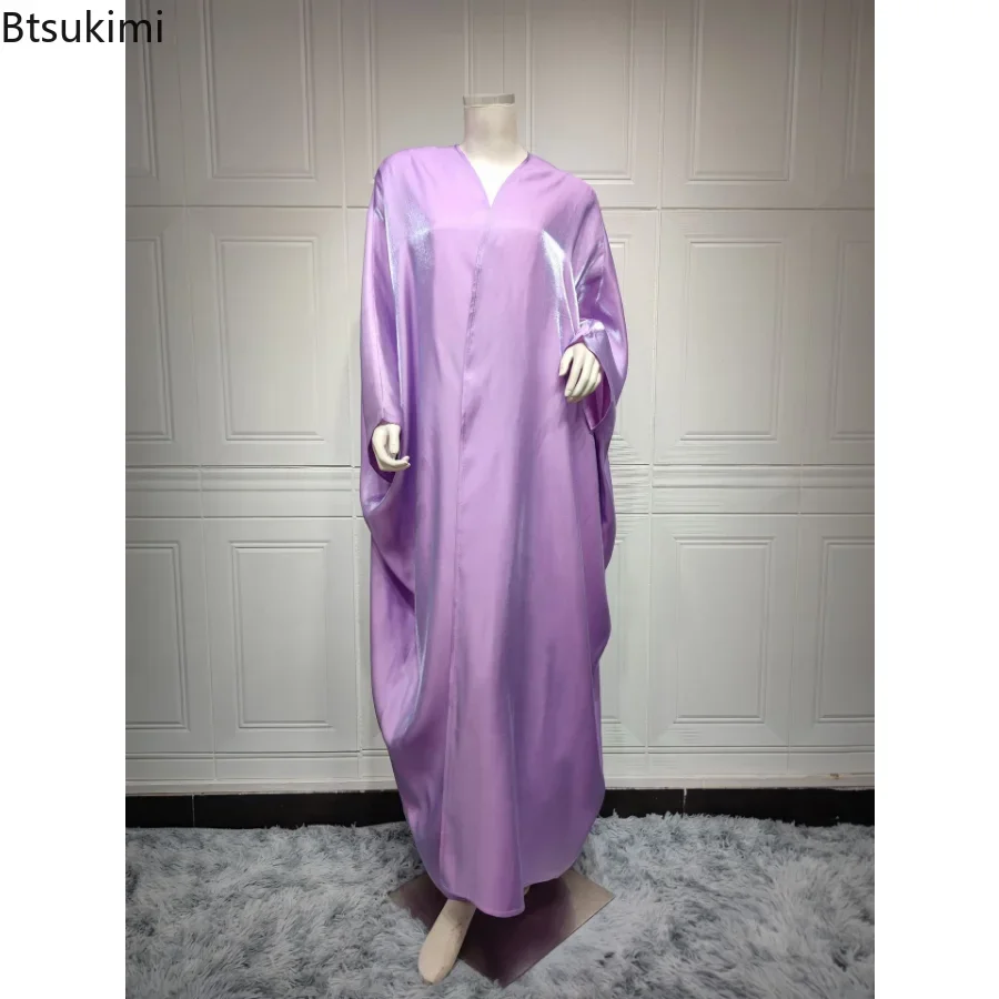 Мусульманское платье Абая Дубай Шелковый атлас Однотонный Марокканский кафтан с
