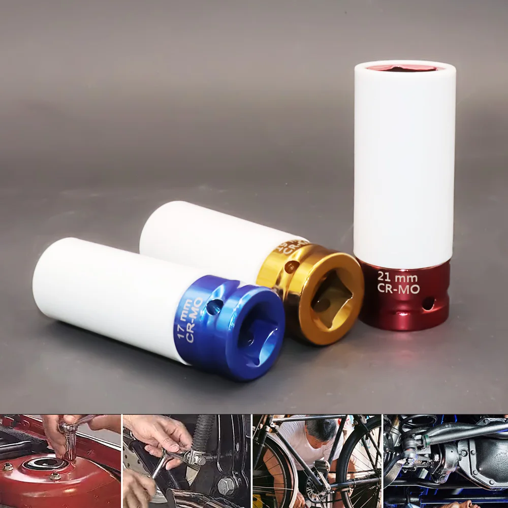 

17mm/19mm/ 21mmColorful Sleeve Tire Protection Sleeve Wall Deep Impact Nut Socket High-carbon Steel Wheel