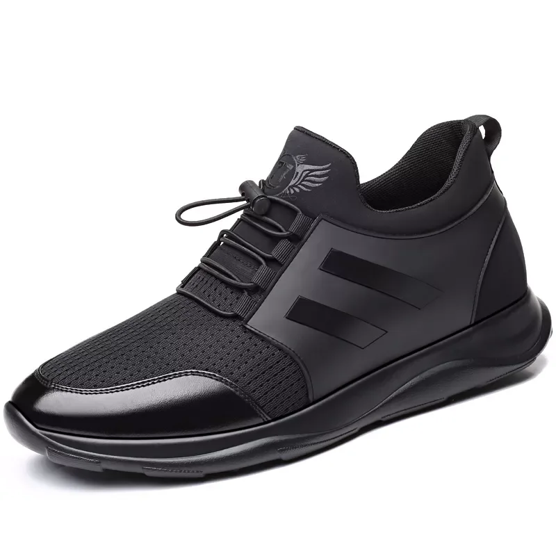 

Men Mesh Casual Height Increase Sneakers Outdoor Black Breathable Running Shoes Weave Male Autumn Athletic Non-slip Jogging Shoe