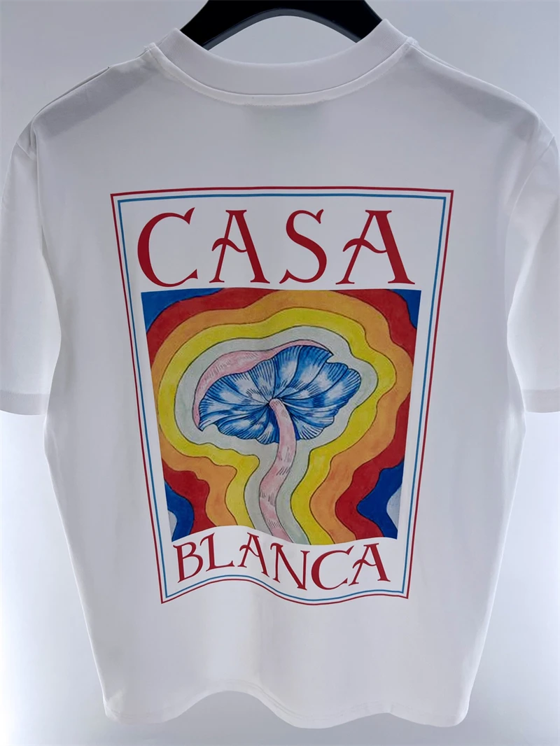 

23SS хип-хоп Футболка 2023ss с изображением гриба Касабланки для мужчин и женщин, свободная повседневная модная футболка в масштабе 1:1