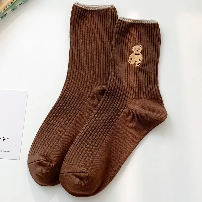 

Женские Дышащие носки из чистого хлопка с мультяшной вышивкой