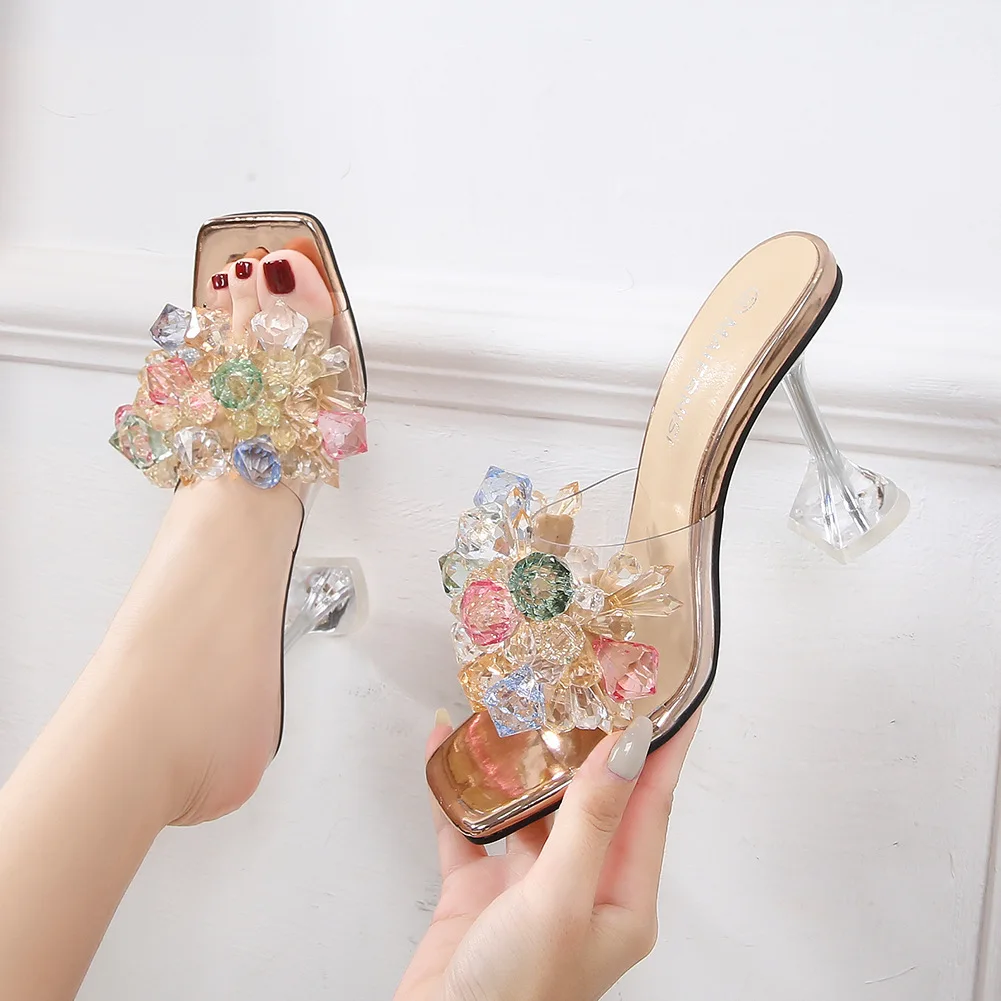 

Women's shoes Cinderella crystal flower high-heeled sandals and slippers stage catwalk host car model plus size women's shoes