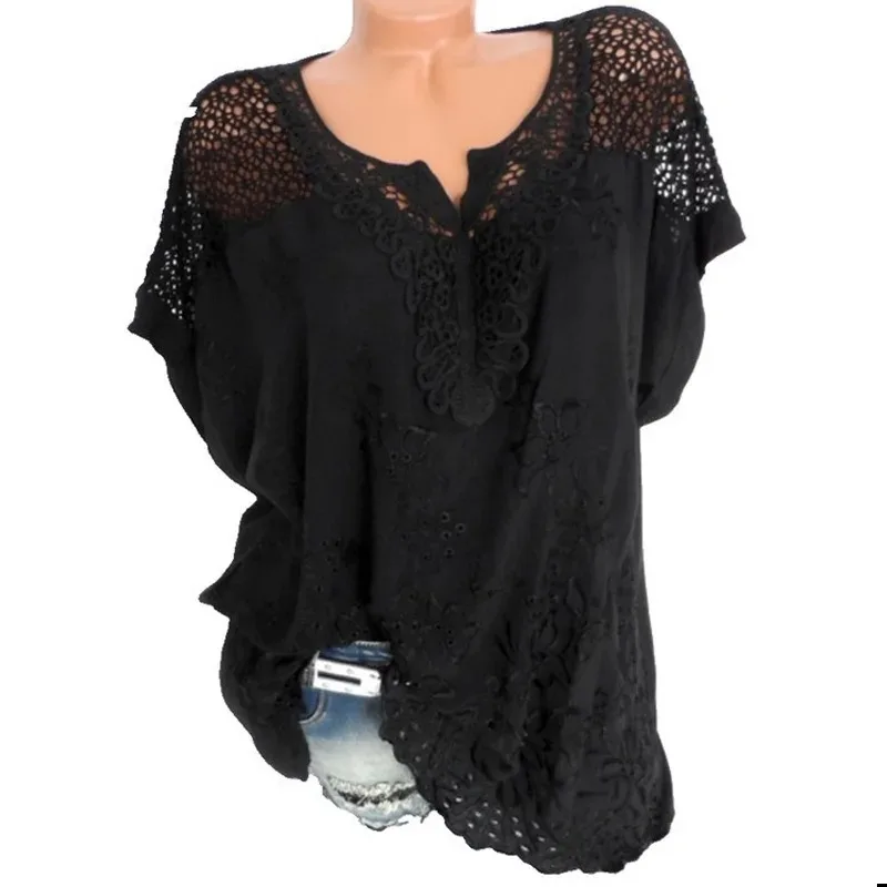 Женская Кружевная Блузка С Цветочным Принтом Летняя Повседневная Свободная