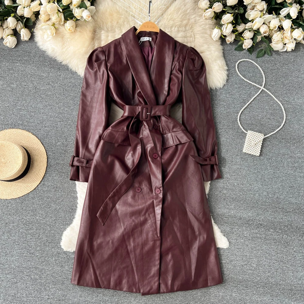 Autumn and Winter New Imperial Sister Wind High Waist Retro Long-sleeved Long Paragraph Windbreaker Waist Lapel Dress