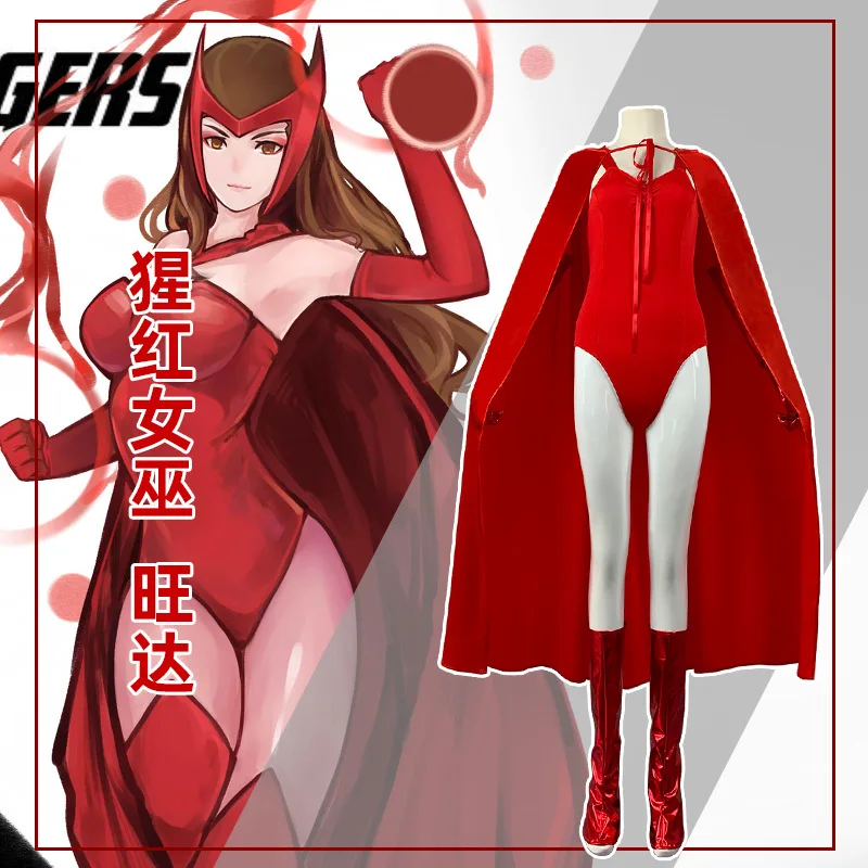 

Marvel Superhero Sexy Scarlet Witch Wanda Maximoff Cosplay Costume Avengers Halloween Carnival Party Dress Up Props Costume Set