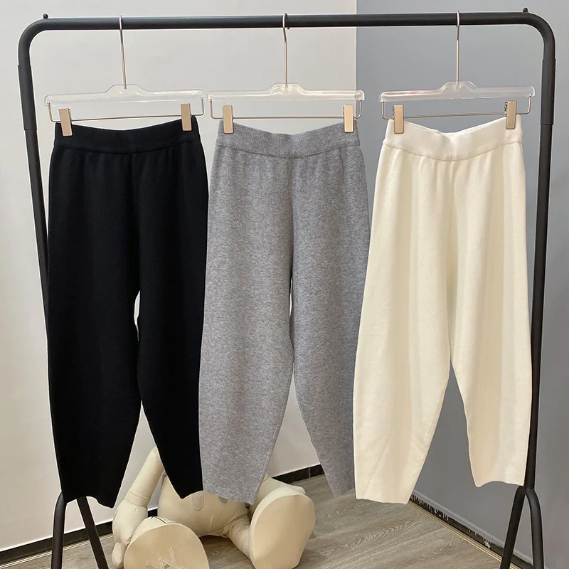 

Autumn and winter waxy serge radish pants wool simple casual elastic waist profile pants closed leg Harun pants casual pants