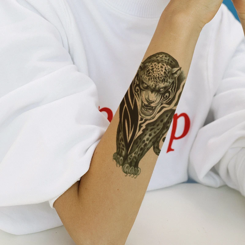 

Predatory Cheetah Temporary Tattoo Stickers Black Totem Line Deign Fake Tattoos Waterproof Tatoos Arm Large Size for Women Men