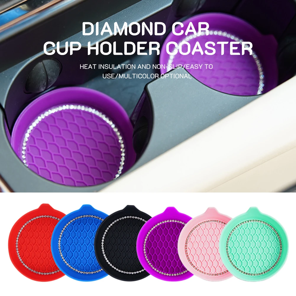 

4Pcs Car Coaster Water Cup Bottle Holder Anti-slip Pad Mat Rhinestone Bling Silica Gel For Car Interior Decoration Accessories