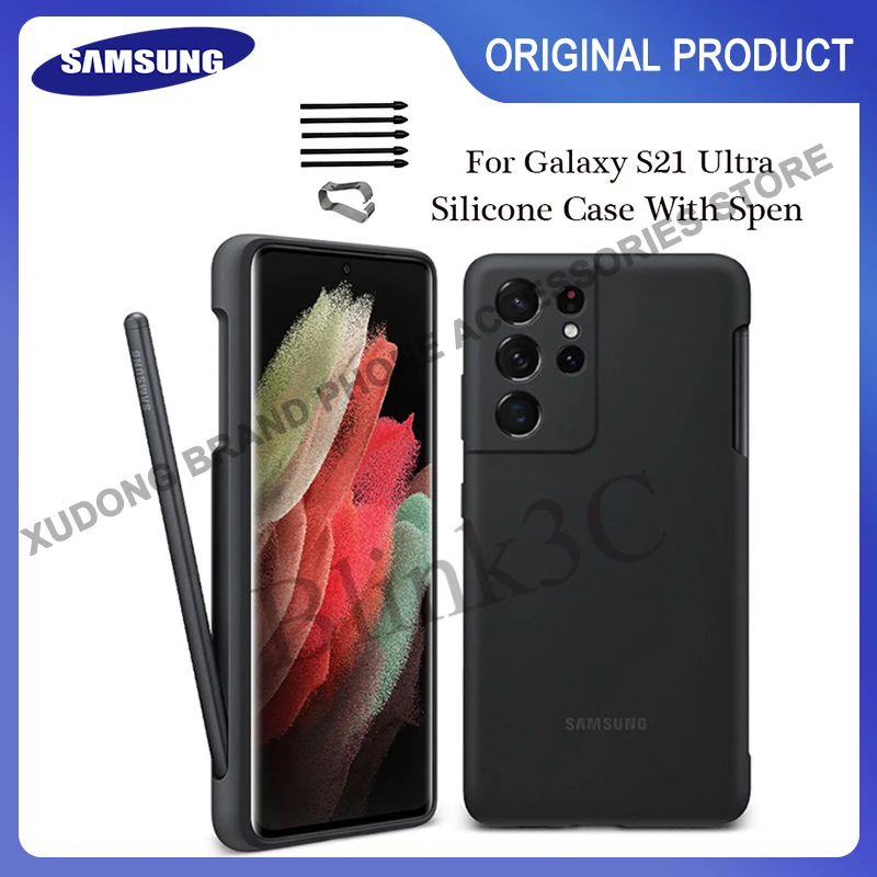 

Original Samsung Galaxy S21 Ultra Liquid Silicone Case Cover with S-Pen Bundle (S Pen) Touch Pen Stylus with Free Tips Nip