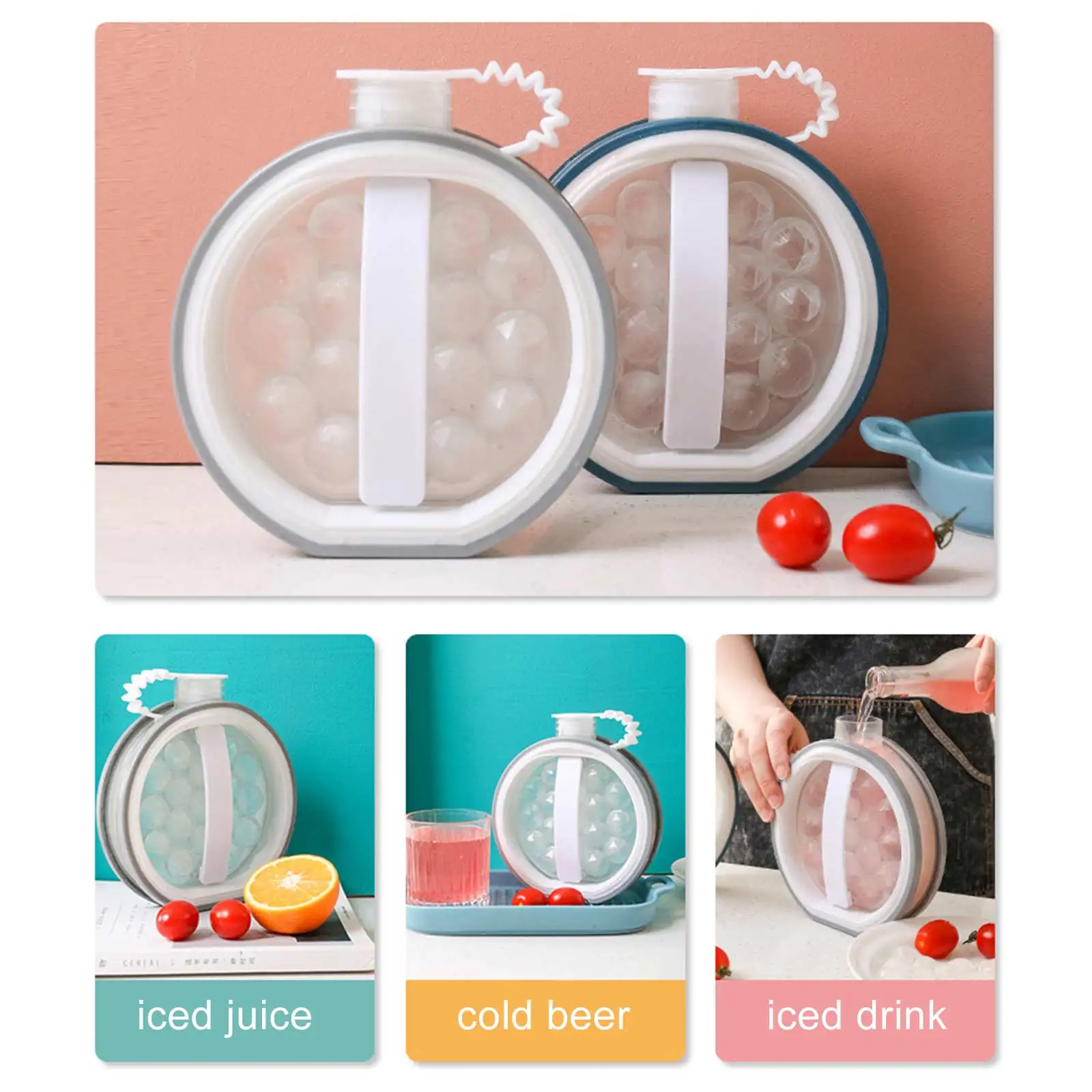 

2-In-1 Creative Ice Balls Making Kettle Ice Tray Silicone Homemade Ice Round Cube Mould Cold Water Bottle Frozen Ice Cream Tools