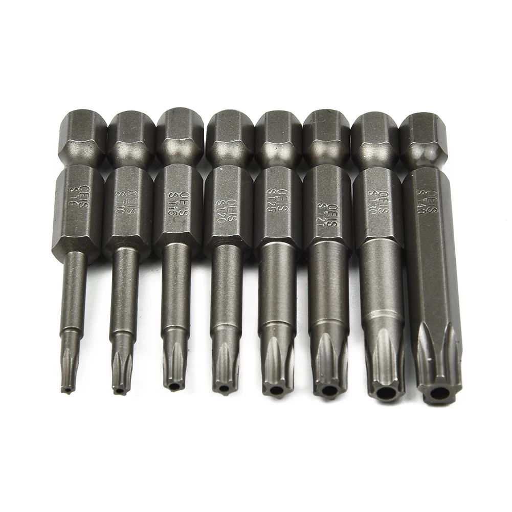 

Hand Tool 8Pcs 50mm 1/4\" Hex Shank Five-point Magnetic Torx Screwdriver Nutdrivers Bits Alloy Steel Drills Electric T8-T40 Set