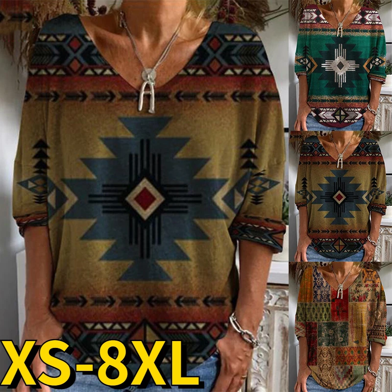 

Design Printing T-shirt V-Neck Loose Top Elegance Long Sleeve Autumn Winter Women's Everyday Vintage Pullover Sexy Tee Shirt