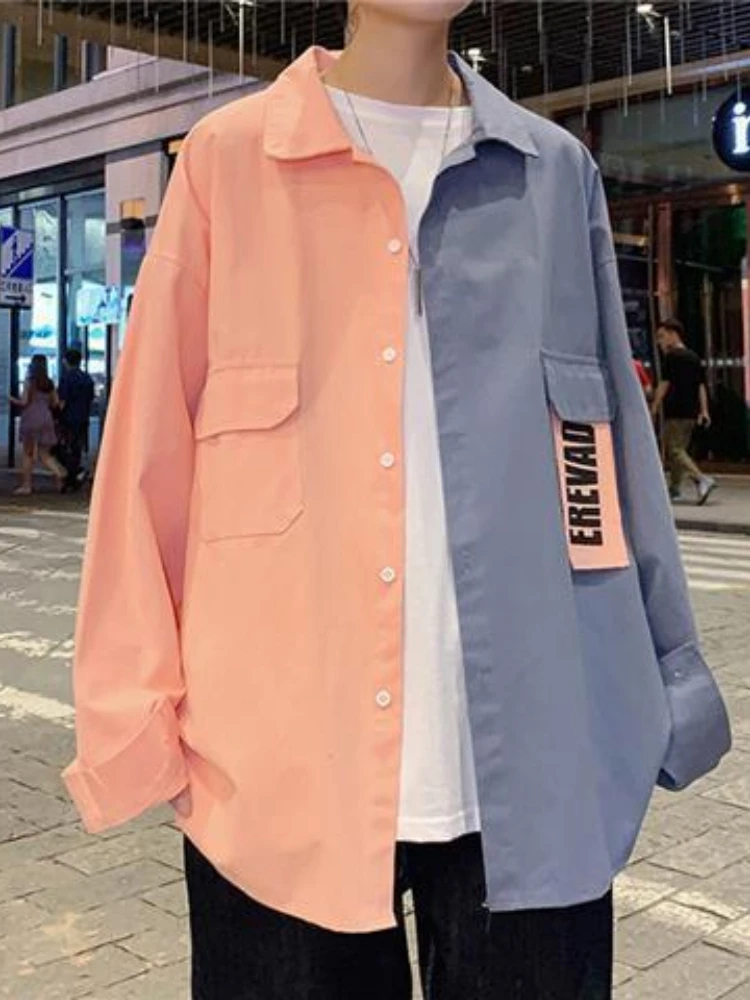 

Color-blocking Long-sleeved Shirt Men's Spring Autumn Trend All-match Handsome Hong Kong Style Japan Large Size Shirt Jacket