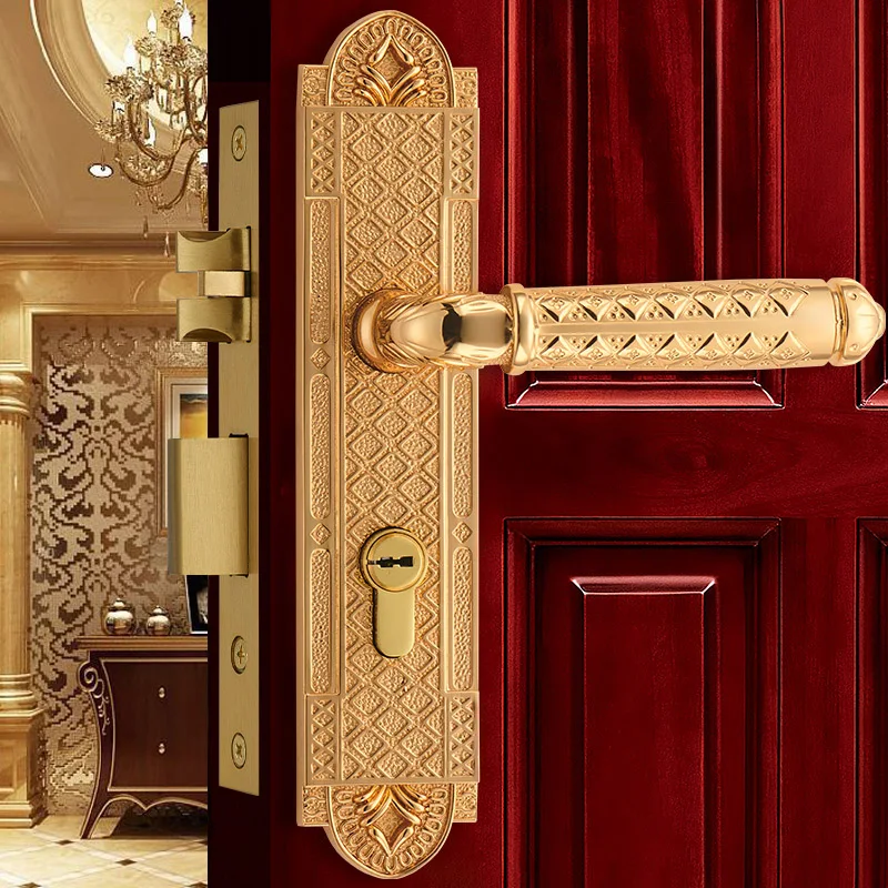 

Solid brass indoor Lock Europen Golden Wood door Handle Locks Rose Golden Villa front door security lockset room locksets