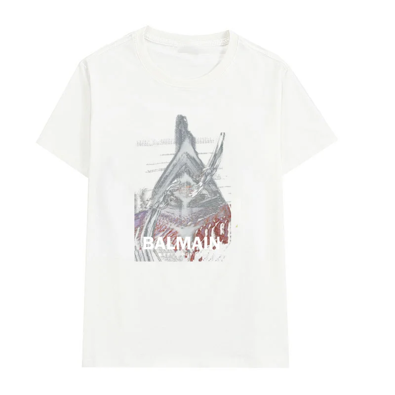

Unisex Balmain Cotton Crew Neck T-Shirt Summer New Casual Graphic Print Short Sleeve Top