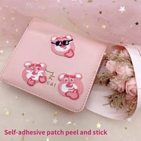 cute pink strawberry bear embroidery patch self adhesive patch peel and stick diy phone case backpack hat clothes